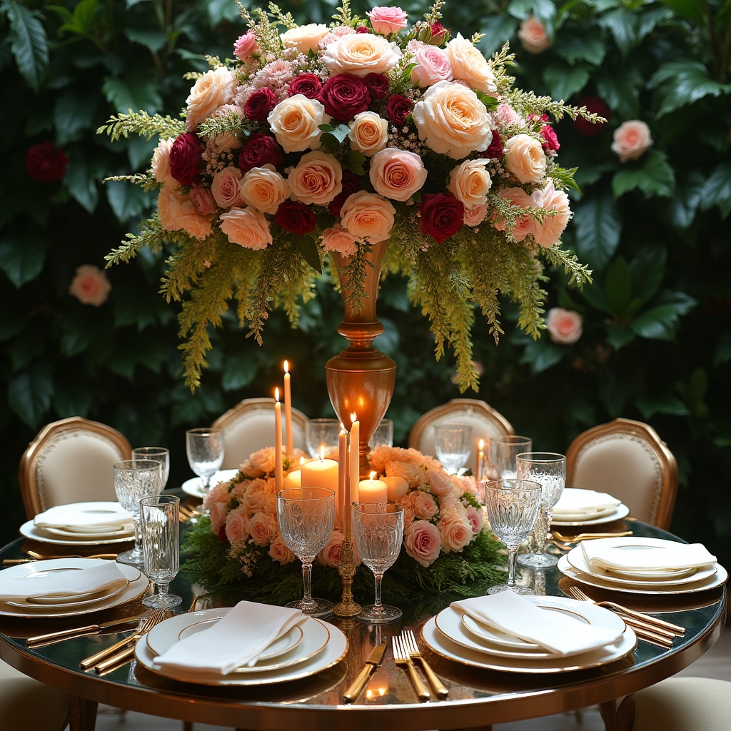 Allestimento tavoli con decorazioni floreali per evento privato